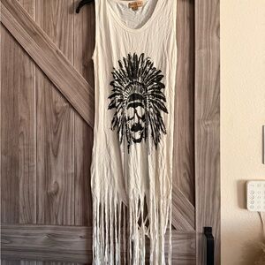 Beulah White Fringe Dress with Black Graphic